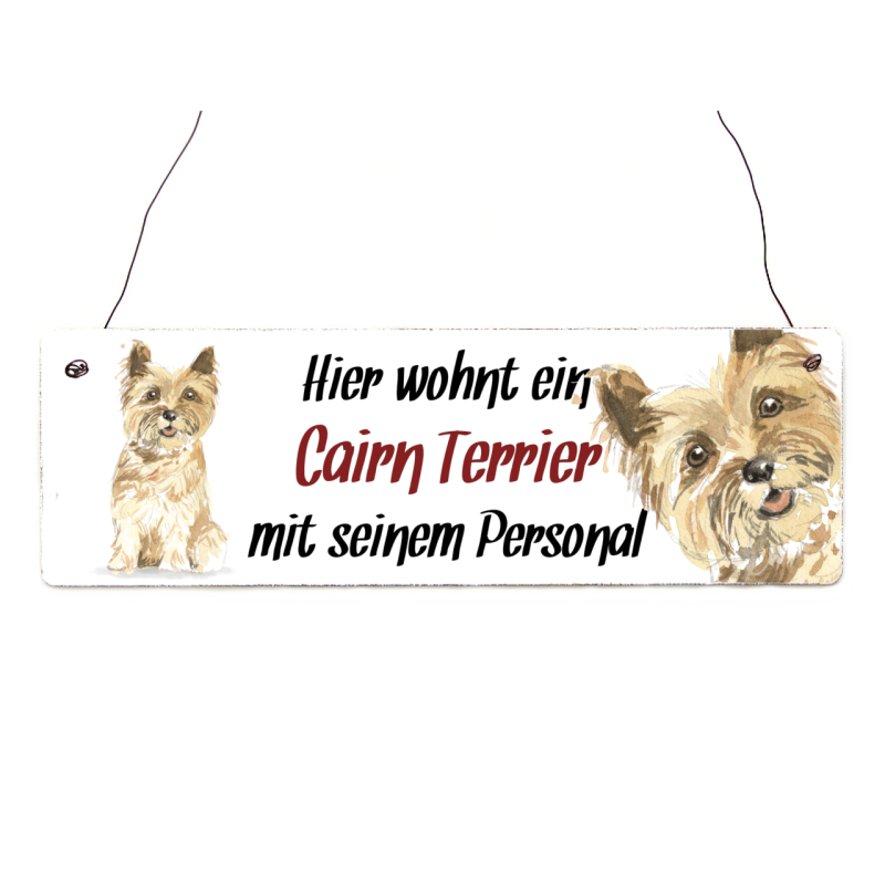 Interluxe Holzschild - Hier wohnt ein Cairn Terrier - Türschild, Dekoschild, Warnschild als Geschenk für Menschen mit Hund