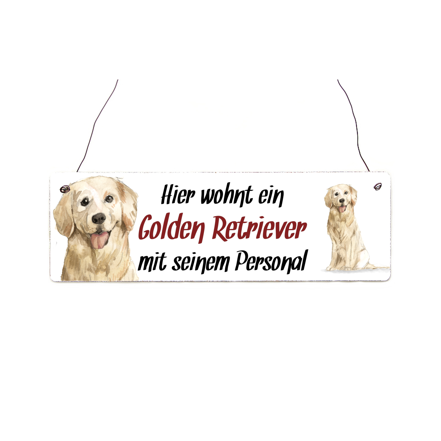 Interluxe Holzschild - Hier wohnt ein Golden Retriever - Türschild, Dekoschild, Warnschild als Geschenk für Menschen mit Hund