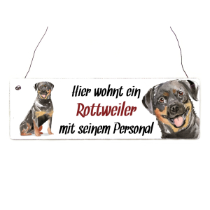 Interluxe Holzschild - Hier wohnt ein Rottweiler - Türschild, Dekoschild, Warnschild als Geschenk für Menschen mit Hund