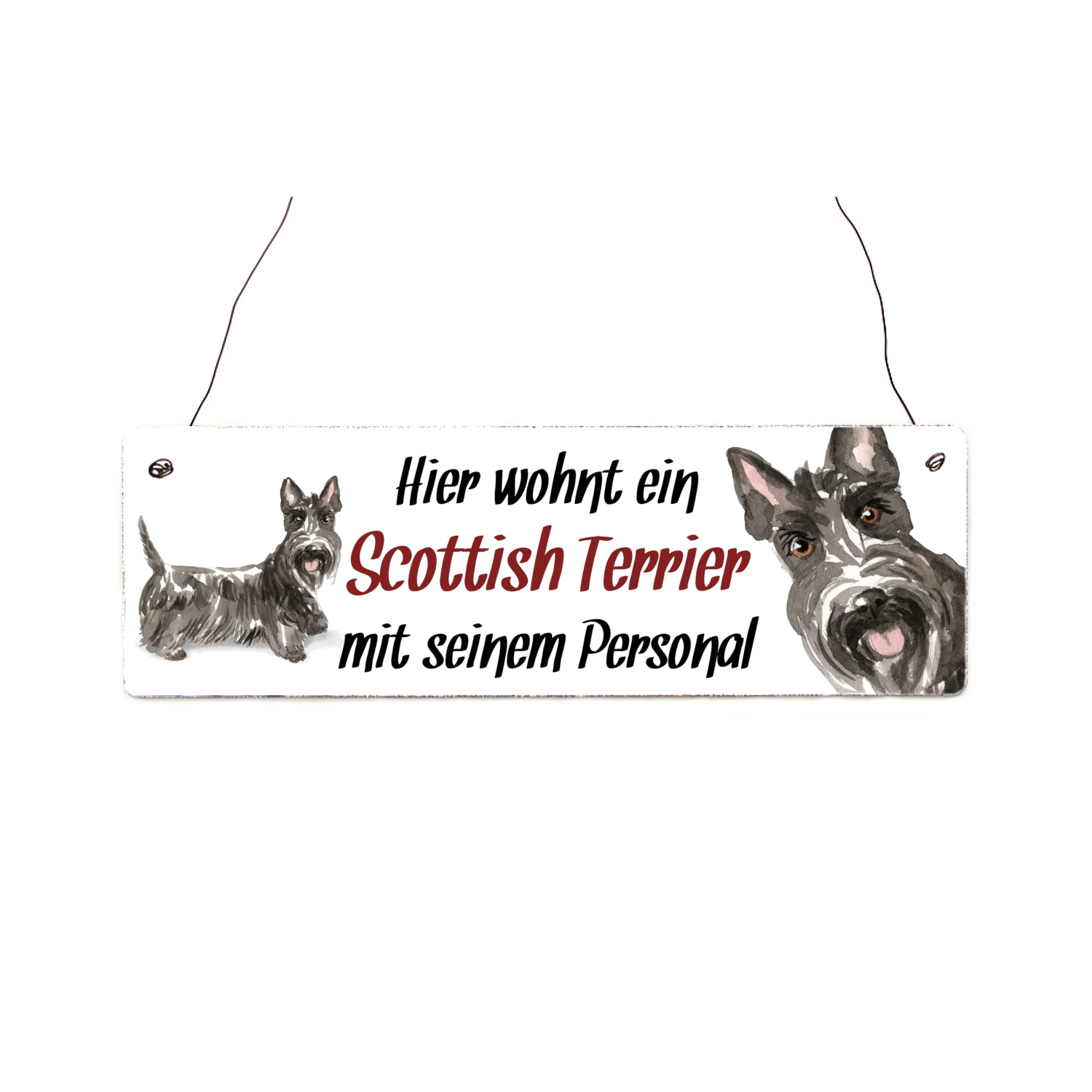 Interluxe Holzschild - Hier wohnt ein Scottish Terrier - Türschild, Dekoschild, Warnschild als Geschenk für Menschen mit Hund