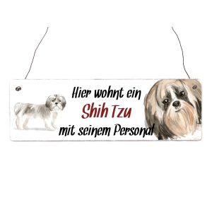 Interluxe Holzschild - Hier wohnt ein Shih Tzu -...