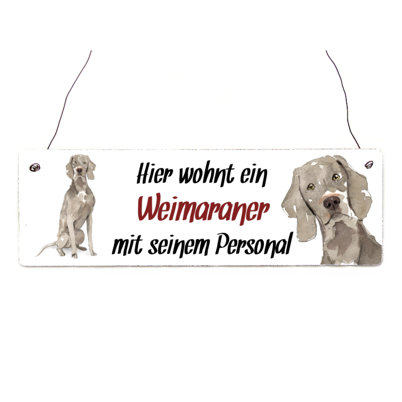 Interluxe Holzschild - Hier wohnt ein Weimaraner - Türschild, Dekoschild, Schild als Geschenk für Menschen mit Hund