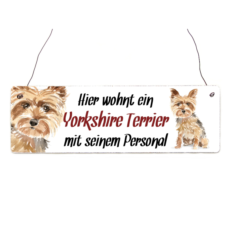 Interluxe Holzschild - Hier wohnt ein Yorkshire Terrier - Türschild, Dekoschild, Schild als Geschenk für Menschen mit Hund