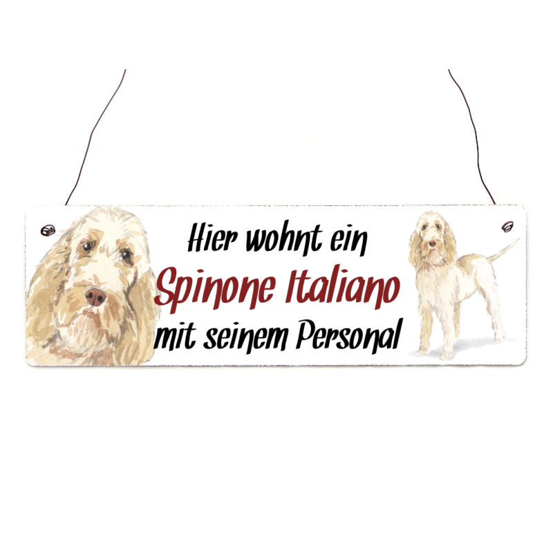 Interluxe Holzschild - Hier wohnt ein Spinone Italiano - Türschild, Dekoschild, Schild als Geschenk für Menschen mit Hund