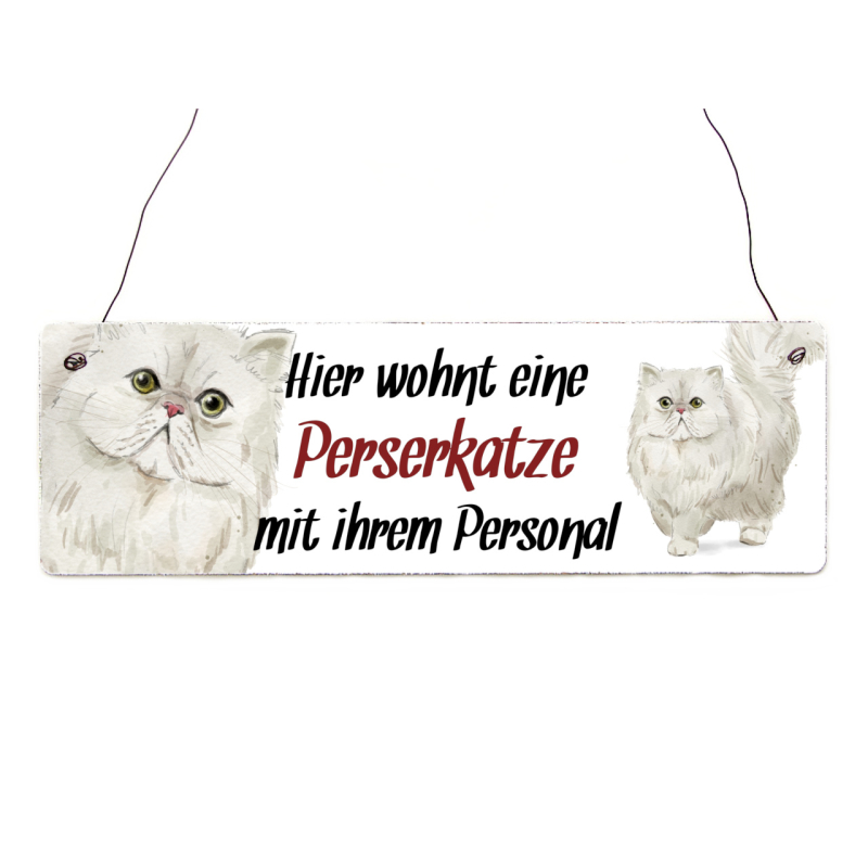 Interluxe Holzschild - Hier wohnt eine Perserkatze - Türschild, Dekoschild, Schild als Geschenk für Menschen mit Katze
