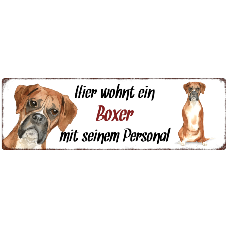 Interluxe Metallschild - Hier wohnt ein Boxer - dekoratives Schild, Türschild, Blechschild als Geschenk für Menschen mit Hund