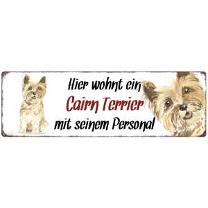 Interluxe Metallschild - Hier wohnt ein Cairn Terrier - dekoratives Schild, Türschild, Blechschild als Geschenk für Menschen mit Hund