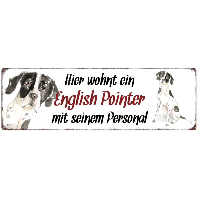 Interluxe Metallschild - Hier wohnt ein English Pointer - dekoratives Schild, Türschild, Blechschild als Geschenk für Menschen mit Hund
