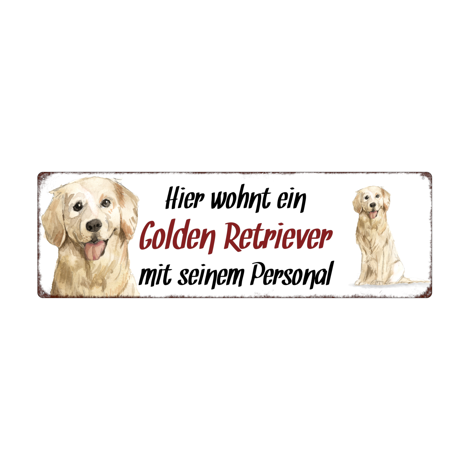 Interluxe Metallschild - Hier wohnt ein Golden Retriever - dekoratives Schild, Türschild, Blechschild als Geschenk für Menschen mit Hund
