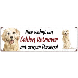 Interluxe Metallschild - Hier wohnt ein Golden Retriever - dekoratives Schild, Türschild, Blechschild als Geschenk für Menschen mit Hund