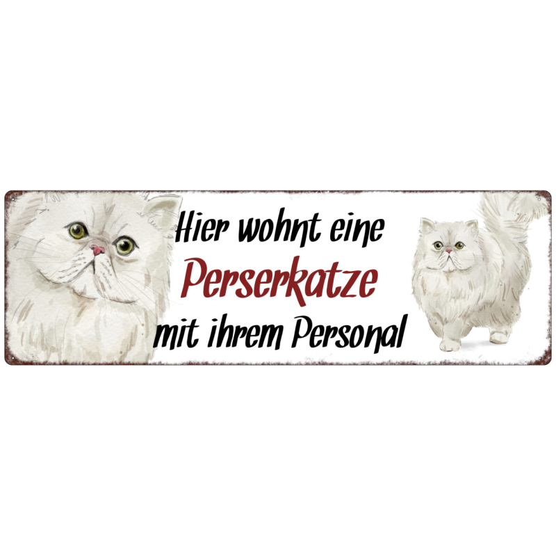 Interluxe Metallschild - Hier wohnt eine Perserkatze - dekoratives Schild, Türschild, Blechschild als Geschenk für Menschen mit Katze