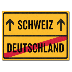 Schilderkönig Metallschild 28x20cm - Schweiz Deutschland - Schild für Auswanderer wetterfestes Ortsschild Ortstafel Abschiedsgeschenk