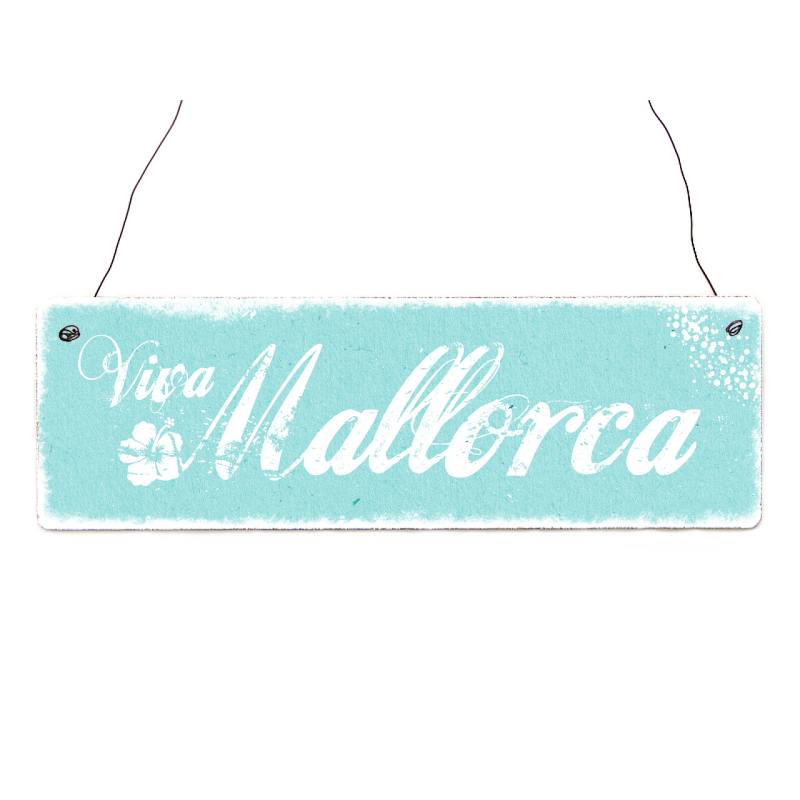 Interluxe Holzschild - Viva Mallorca - Willkommensschild Türschild Mitbringsel für Urlaub oder Auswanderer
