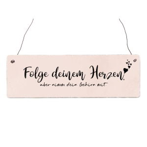 Interluxe Holzschild - Folge deinem Herzen aber nimm dein Gehirn mit - Schild mit Spruch als Geschenk für die beste Freundin, Kollegin oder Schwester