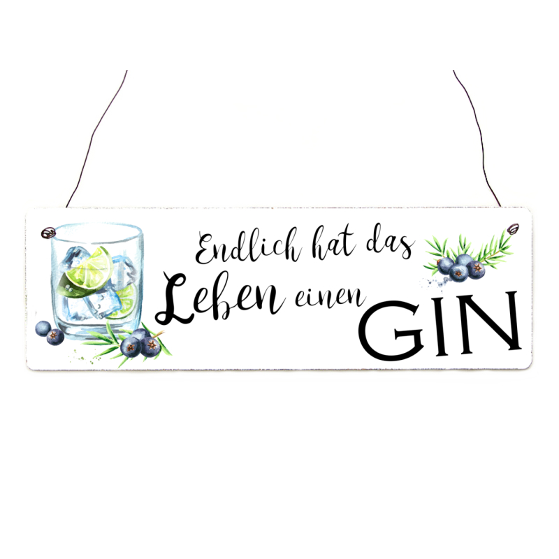 Interluxe Holzschild - Endlich hat das Leben einen Gin - witziges Schild als Geschenk oder Dekoration für Cocktailbar, Party, Barmixer, Partykeller