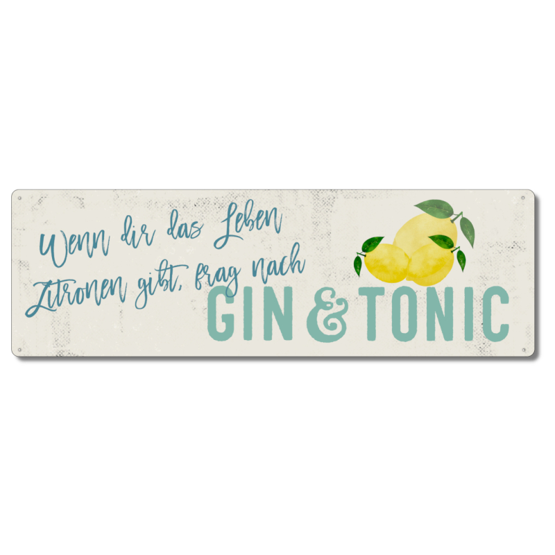 Interluxe Metallschild - Wenn dir das Leben Zitronen gibt - Gin-Tonic Schild als Geschenk oder Dekoration für Cocktailbar, Party, Barmixer, Partykeller