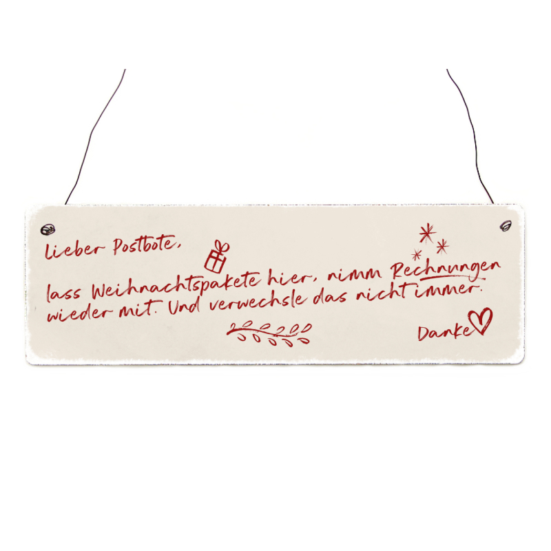 Interluxe Holzschild -   Lieber Postbote lass Weihnachtspakete hier - Schild als Weihnachsdeko oder witziges Weihnachtsgeschenk