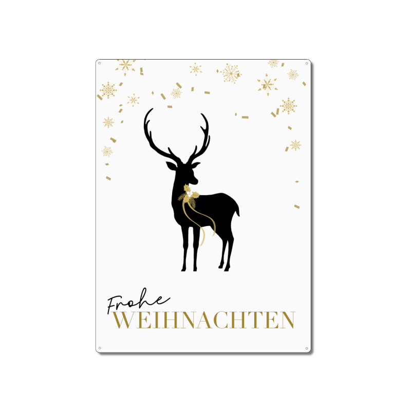 Interluxe Metallschild 300x220mm Wandschild - Frohe Weihnachten mit Hirsch-Motiv - Blechschild als Weihnachtsdeko