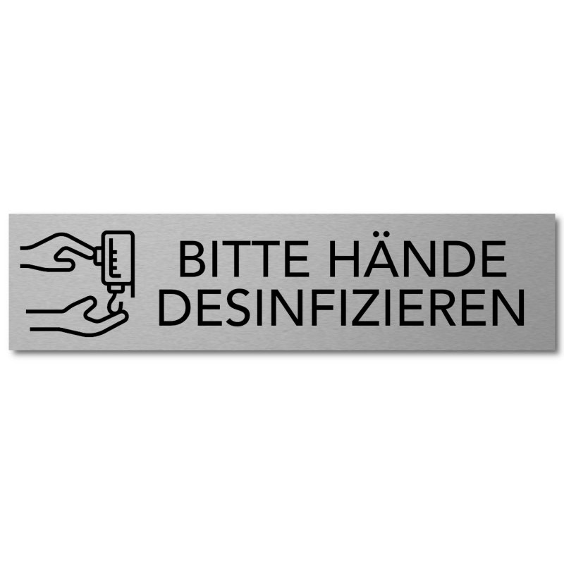 Interluxe Türschild Bitte Hände desinfizieren 200x50x3mm, Schild aus Aluminium, selbstklebend und wiederablösbar für Toilette, WC, Waschraum oder Waschbecken