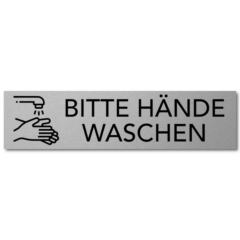 Interluxe Türschild Bitte Hände waschen 200x50x3mm, Schild aus Aluminium, selbstklebend und wiederablösbar für Toilette, WC, Waschraum oder Waschbecken