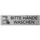 Interluxe Türschild Bitte Hände waschen 200x50x3mm, Schild aus Aluminium, selbstklebend und wiederablösbar für Toilette, WC, Waschraum oder Waschbecken