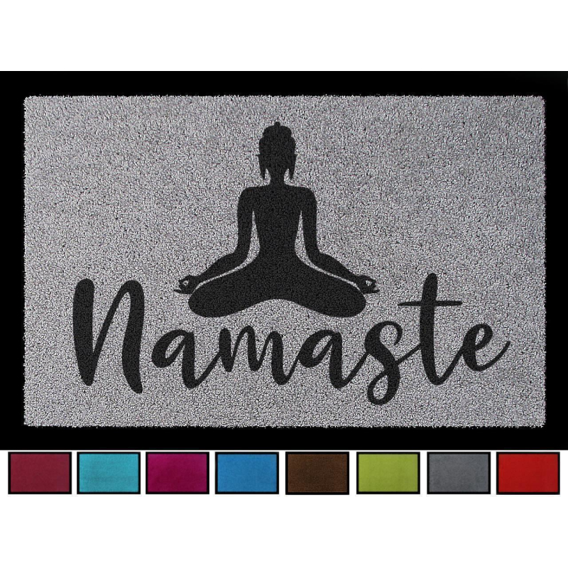Interluxe Fußmatte mit Spruch - Namaste / Buddha - 40x60cm Fussmatte als Geschenk Yoga, Dankbarkeit, Respekt, Gruß Hellgrau