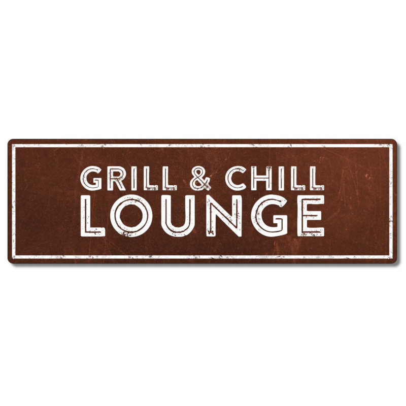 Interluxe Metallschild - Grill & Chill Lounge Rost - wetterfestes Schild für den Grill, hergestellt in Deutschland, Geschenk oder Deko zur Grillparty
