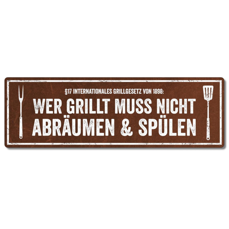 Interluxe Metallschild - Wer grillt muss nicht abräumen - Schild für den Grill als Geschenk oder Deko für die Grillparty, wetterfest & Made in Germany