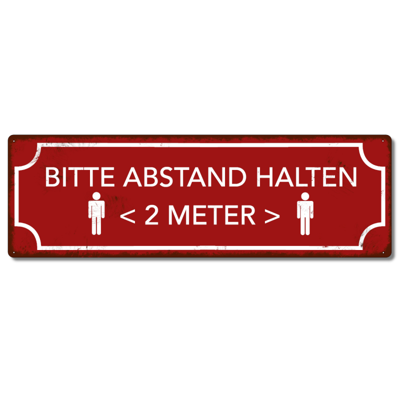 Interluxe Metallschild - Bitte Abstand halten (Rot) - wetterfestes Schild im Retro-Stil Hinweisschild zu Abstandsregelungen in Deutschland, Österreich, Schweiz