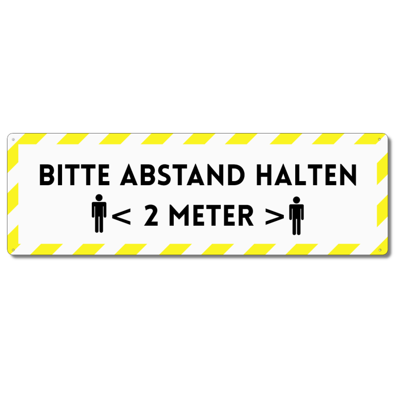 Interluxe Metallschild - Bitte Abstand halten (schraffiert gelb) - wetterfestes Schild im Industrial-Stil Hinweisschild zu Abstandsregelungen für Kunden