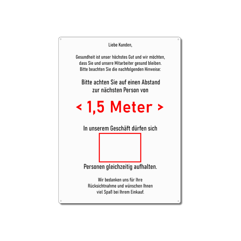 Interluxe Metallschild 300x220mm - Hinweise zu Corona Verordnungen (weiß) - Schild als Information für Kunden, maximale Kundenzahl, Abstandsregeln