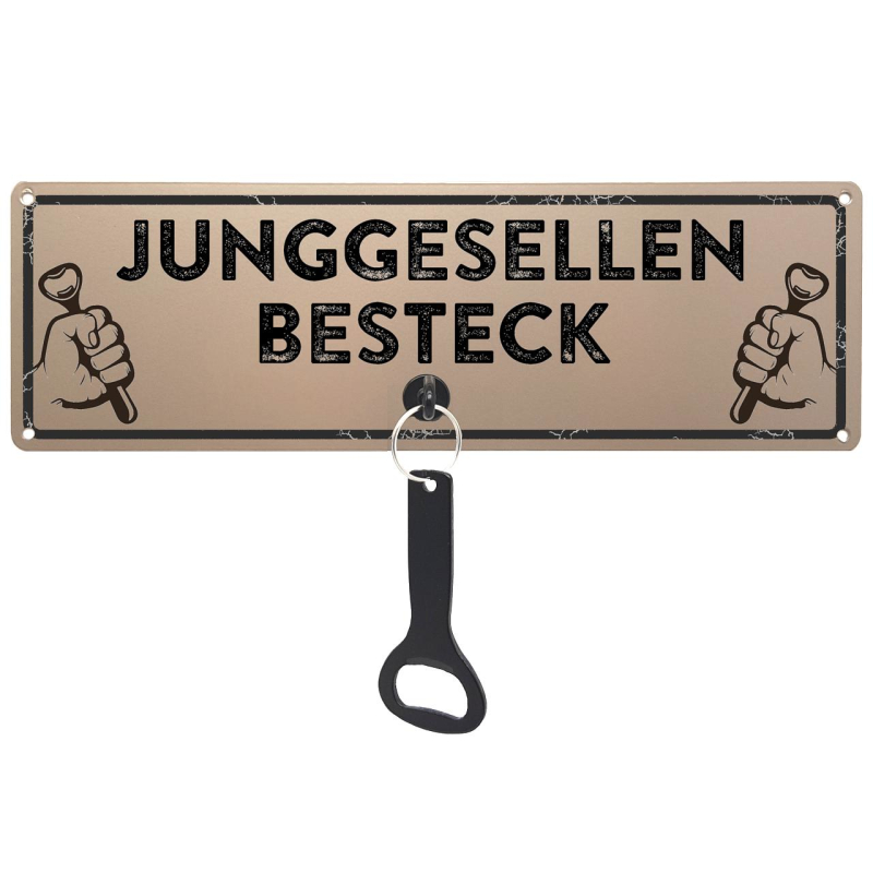 Schilderkönig Metallschild mit Flaschenöffner - Junggesellenbesteck - Schild mit Bieröffner als Geschenk für den Junggesellenabschied JGA oder Geburtstag