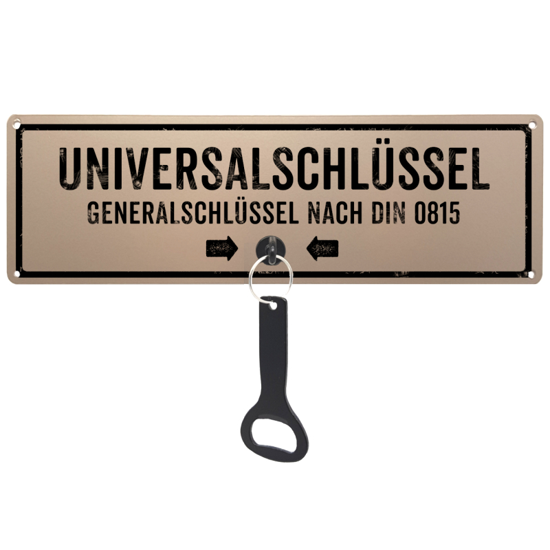 Schilderkönig Metallschild mit Flaschenöffner - Universalschlüssel - Schild für Werkstatt, Garage, Hobbyraum, oder Hausmeister