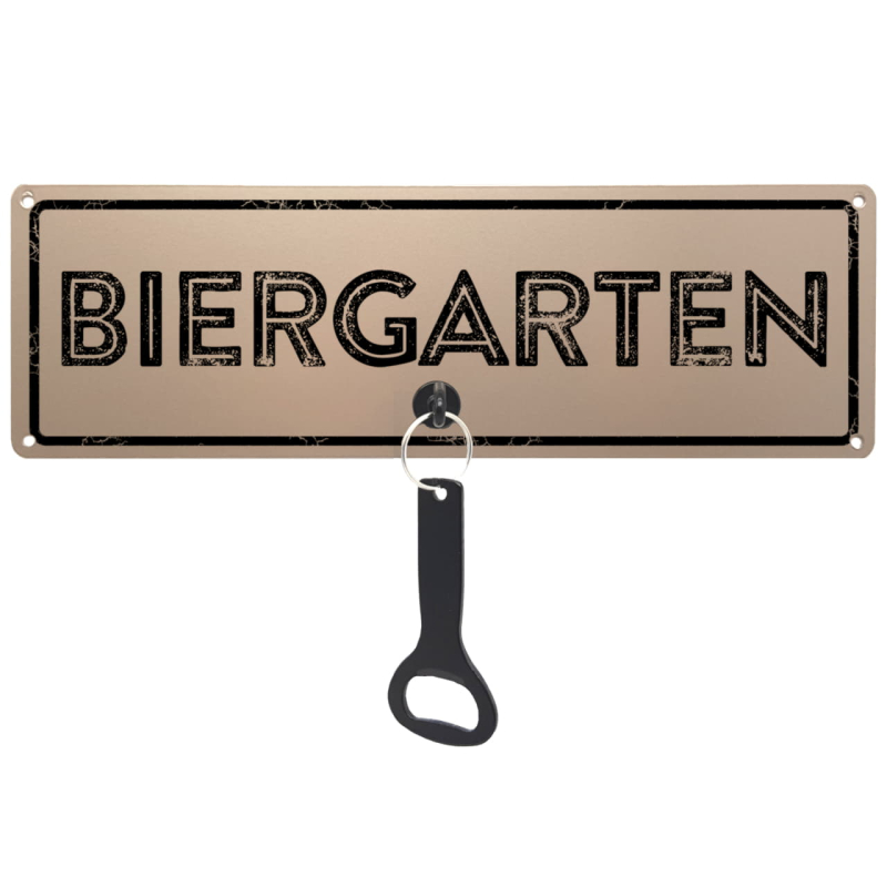 Schilderkönig Metallschild mit Flaschenöffner - BIERGARTEN - Schild mit Bieröffner als Gartenschild