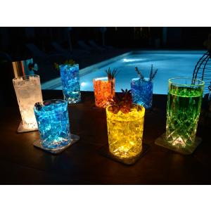 LED Untersetzer - Wasserfarben handgemalt Schwarz Weiß A - leuchtender Untersetzer als Tischdeko, Bardeko für Getränke und Cocktails
