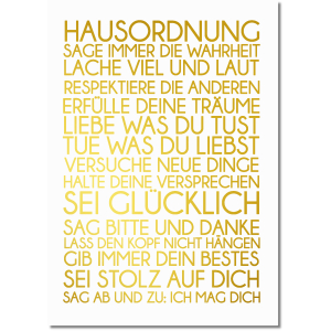 Interluxe Poster - Hausordnung - Metallicdruck Goldposter...