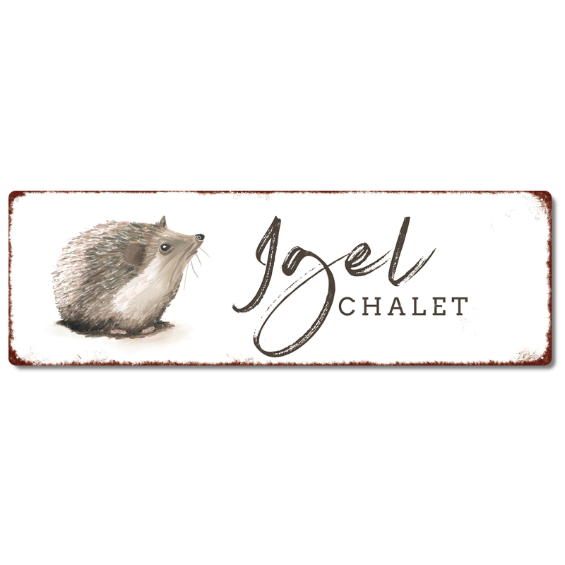 Interluxe Metallschild - Igel Chalet - Geschenk für Tierliebhaber, Naturliebhaber