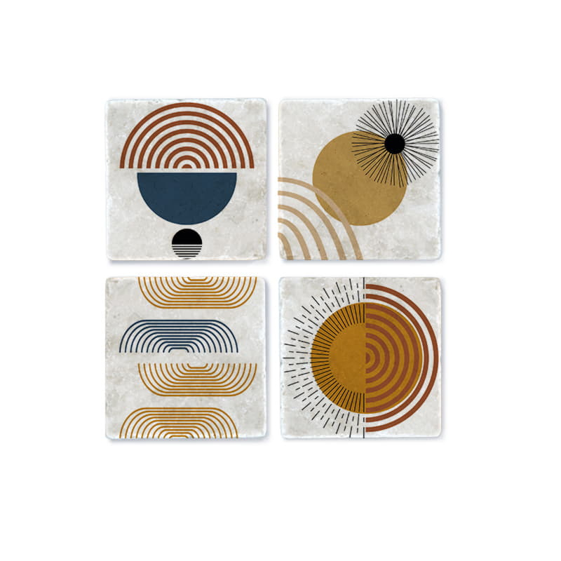 INTERLUXE 4 Stück Marmor-Untersetzer - GEOMETRY - Getränkeuntersetzer Mid Century, minimalistic, abstract