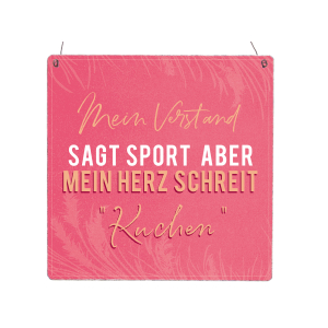 Interluxe Holzschild XL - Mein Verstand sagt Sport aber mein Herz sagt "Kuchen"  - Geschenk für Kuchenliebhaber, witziges Schild für Freunde, Bekannte, Familie