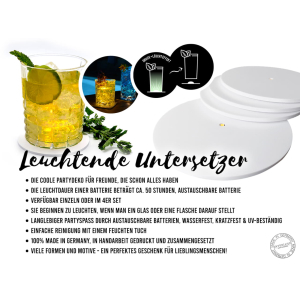 Interluxe LED Untersetzer RUND 4er Set - Lineart Wine Gold - vier leuchtende Design Untersetzer als Tischdeko, Geschenkidee, Party, Weinliebhaber