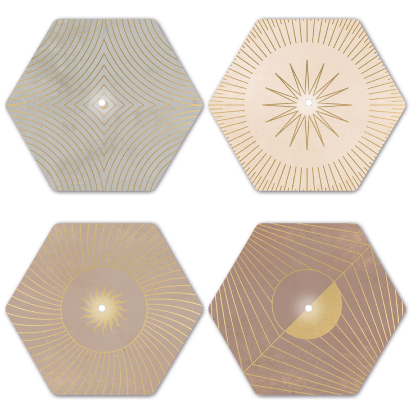 Interluxe LED Untersetzer HEXAGON 4er Set - Gold Geometry - vier leuchtende Design Untersetzer als Tischdeko, Geschenkidee, Liebelingsmeschen, Sprüche, Geometry