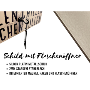 Schilderkönig Metallschild Mit Flaschenöffner – Partyregeln-Schild 30x22 Cm Für Grill, Terrasse, Bar, Wetterfest