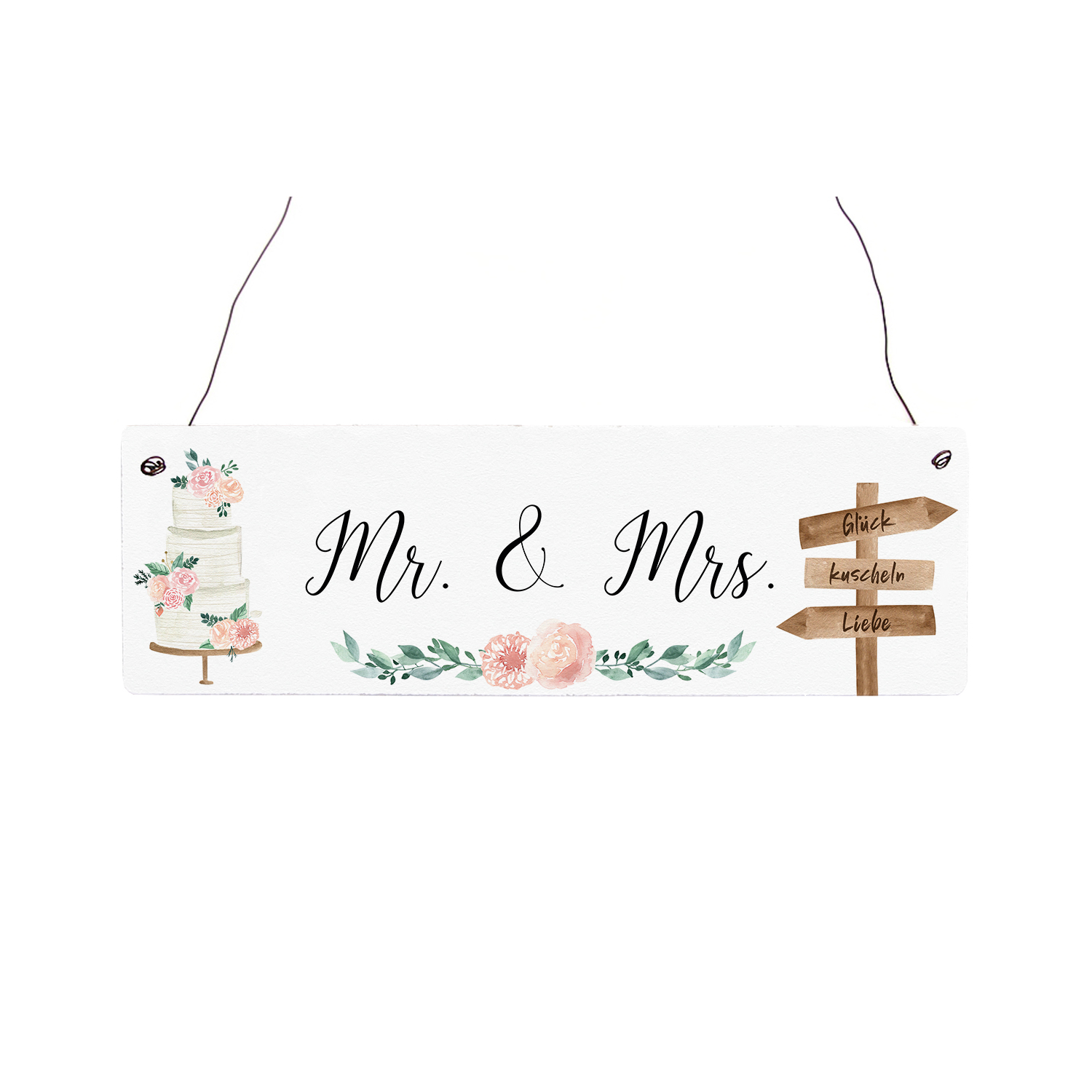Interluxe Holzschild - Mr. and Mrs. Hochzeit Boho Illustration - Geschenkidee für Braut & Bräutigam, Ehe, Verlobung, Polterabend, JGA, Feier, 