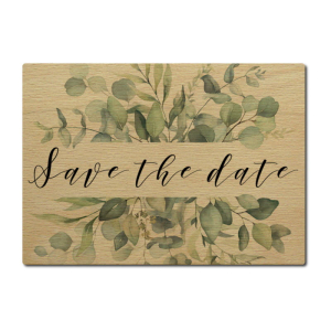 INTERLUXE LUXECARDS Postkarte aus Holz - Save the date - Hochzeit, Geschenkidee für Ehepaare, Gast, Eukalyptus, Einladung