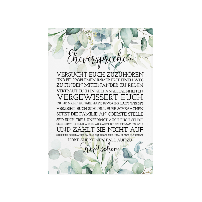 Interluxe Holzschild Wandtafel 280x200mm - Eheversprechen Eukalyptus  - Hochzeitsdekoration, Verlobung, Liebe, Trauung
