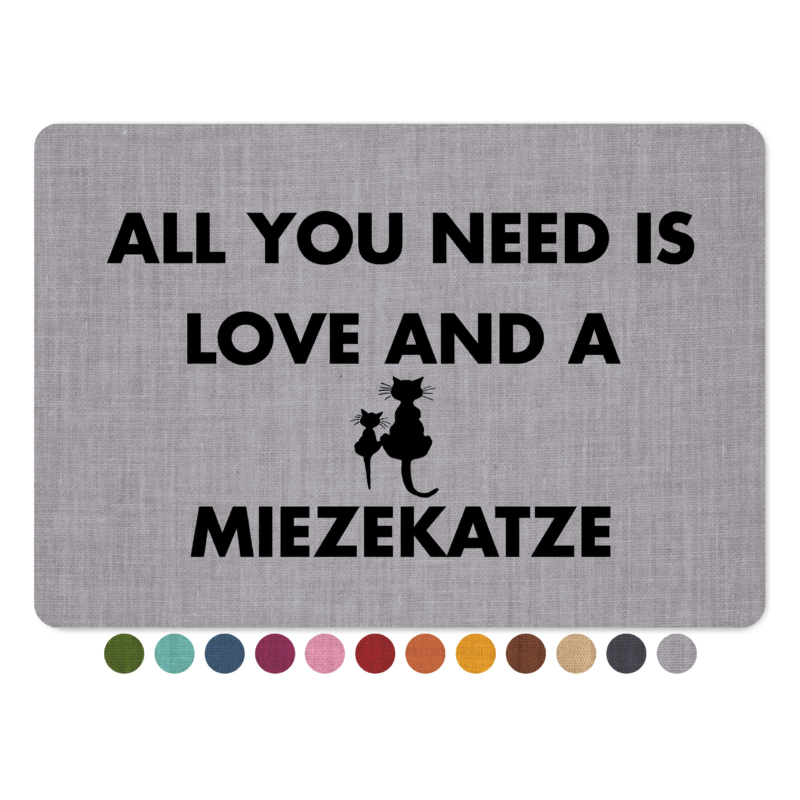 Interluxe Fußmatte 40x60 cm  - All you need is love MIEZEKATZE - rutschfeste Fussmatte als Geschenk für Tierfreunde, Pfoten, Cats, Katzenliebhaber