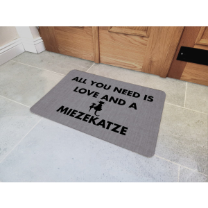 Interluxe Fußmatte 40x60 cm  - All you need is love MIEZEKATZE - rutschfeste Fussmatte als Geschenk für Tierfreunde, Pfoten, Cats, Katzenliebhaber