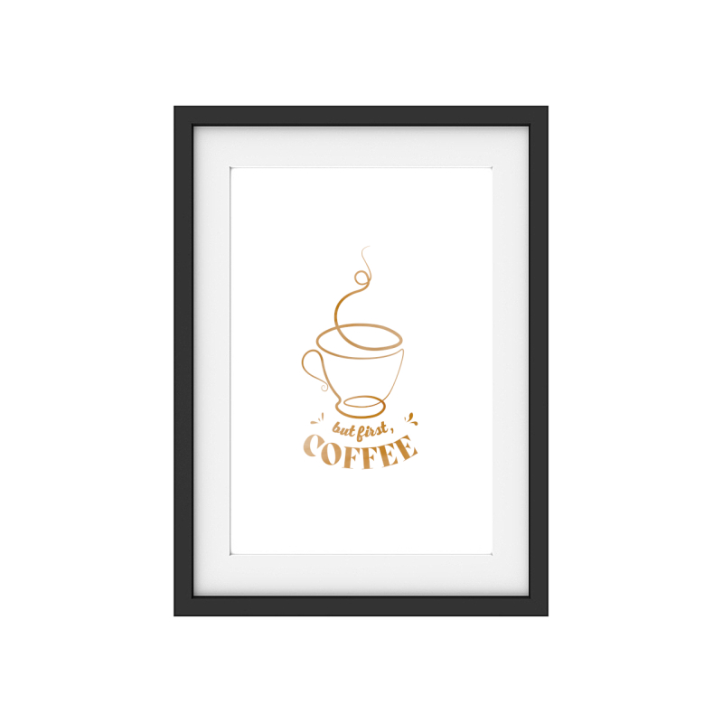 Interluxe Kunstdruck - But first coffee Lineart - Mid Century Küchendekoration Kaffee