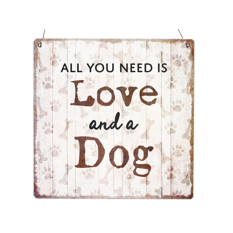 Interluxe Holzschild XL - All you need is love and a dog Rosa - Geschenkidee für Hundebesitzer