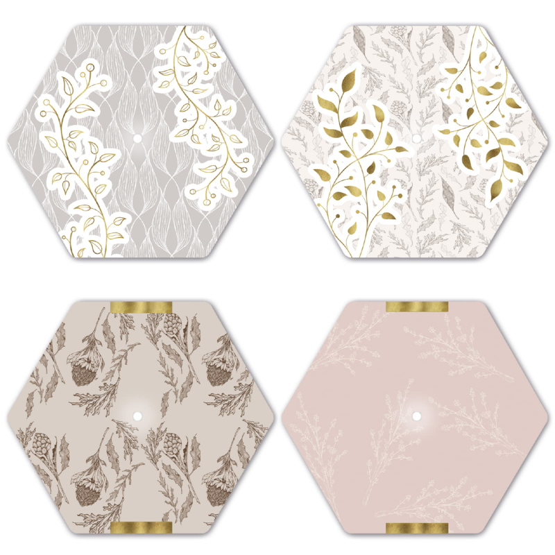Interluxe LED Untersetzer HEXAGON 4er Set - Floral Gold - vier leuchtende Design Untersetzer als Tischdeko Geschenkidee Blumen Pastel